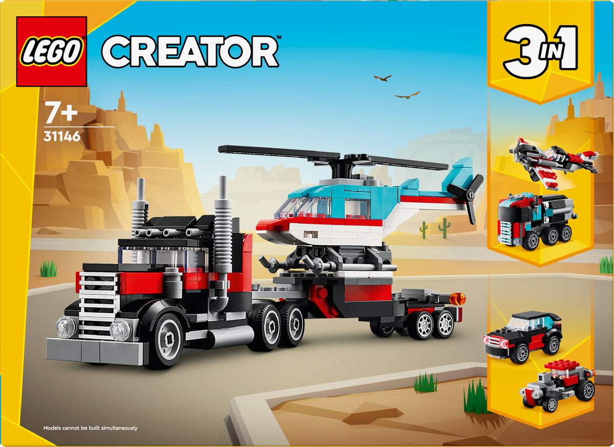FLATBED TRUCK W/HELICOPTER