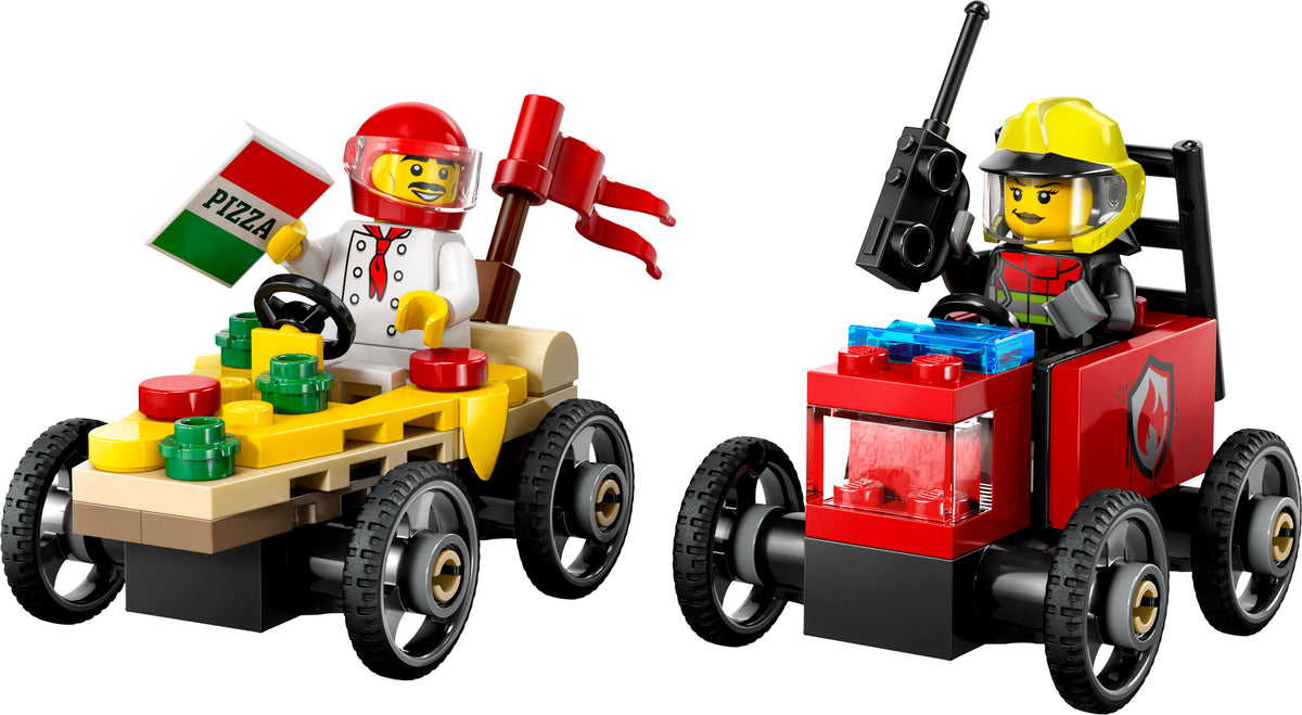 PIZZA VS FIRE TRUCK RACE CAR P