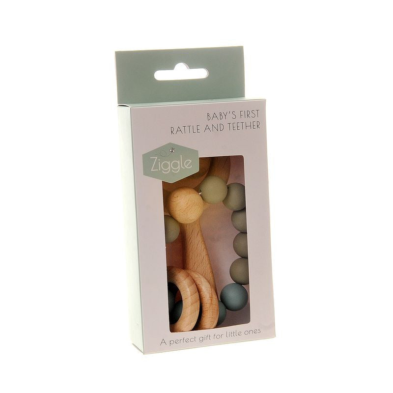 WOODEN TEETHER & RATTLE BLUE
